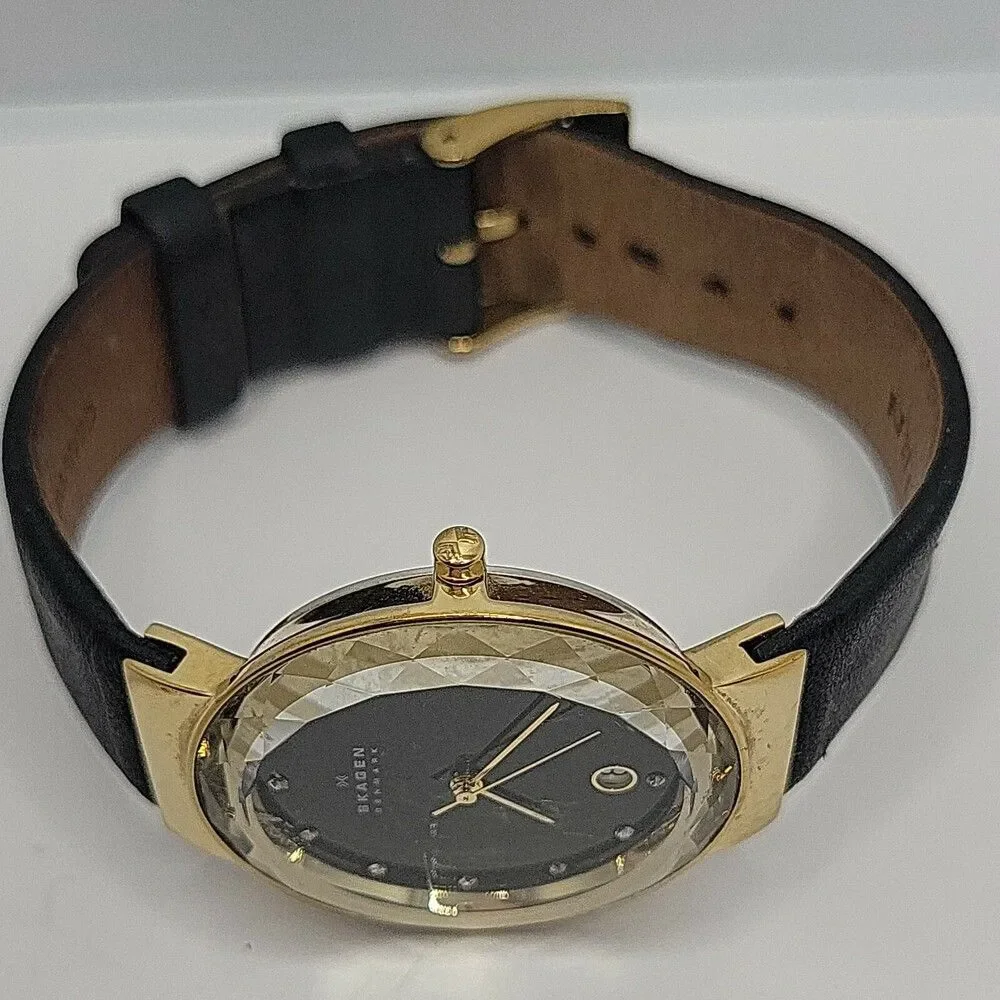 Skagen SKW2124 Womens Black Leather Analog Dial Quartz Genuine Wrist Watch AM736